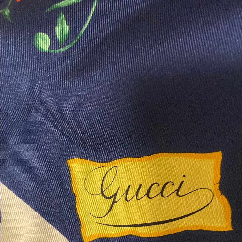 Gucci Floral Polka Dot Scarf - Navy and Cream
